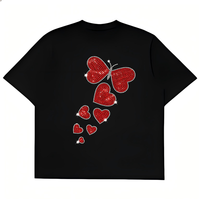Transfert thermique personnalisé avec strass, motif papillon et cœur, pour t-shirts