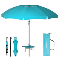 Parasol de plage pliable en aluminium de haute qualité avec protection solaire UPF 50+, coupe-vent, avec table intégrée, pour sable, patio, jardin