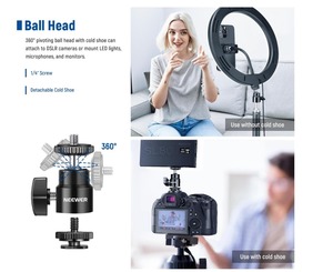 Trípode de Escritorio Metálico Ajustable <span class=keywords><strong>NEEWER</strong></span> de 13.8"-23.6" con Cabezal de Bola de 1/4" y Soporte de Zapata Fría |   Abrazadera en C para Cámara - Product Image 6