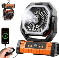 Ventilateur RV portable rechargeable avec batterie 10000mAh, fonction minuterie 4 vitesses personnalisable, moteur sans balais, boîtier en plastique, lumière intégrée, USB