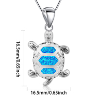 Collier pendentif tortue marine pour femme, en alliage de cuivre plaqué argent, opale de feu bleue incrustée, design tendance, cadeau |   Côtier
