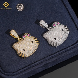 Colgante de Moissanita con Diseño de Gato Personalizado, Chapado en Oro de 18K, Amuleto de Dibujos Animados, Certificado GRA, Joyería Temática Adorable, Regalo - Product Image 3