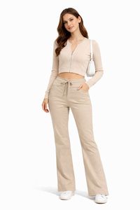 Chaqueta Corta Cómoda — Diseño con Cierre Frontal y Cintura Descubierta; Pantalones Deportivos Cómodos con Cintura Ajustable - Product Image 6