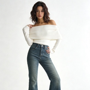 เสื้อเปิดไหล่แขนยาวถักสำหรับผู้หญิงเสื้อเปิดไหล่เซ็กซี่เข้ารูปแฟชั่น - Product Image 3