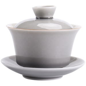 Grand bol à thé japonais en céramique Gaiwan, soupière glaçure gris glacé pour service à thé Kung Fu pour hôtels de fête, voyage, fabrication de thé de Noël - Product Image 1