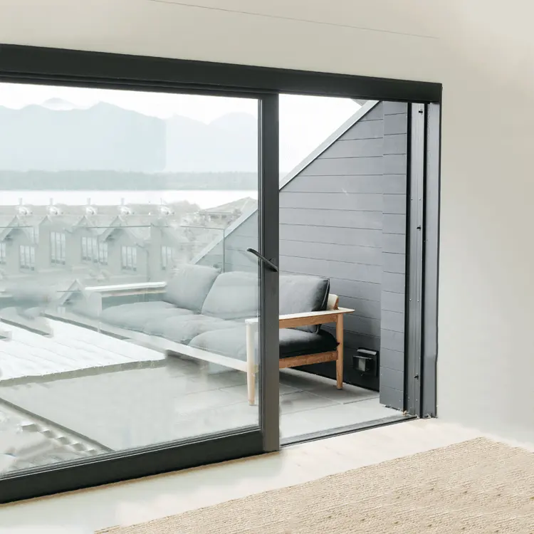 Puertas correderas de aluminio sin marco para patio, puertas correderas de vidrio de 96x80 de diseño moderno