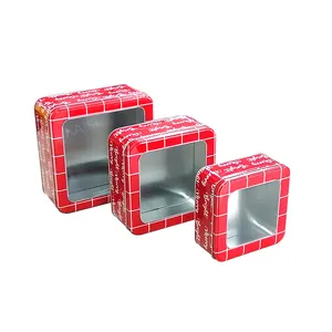 方形罐头3套金属盒定制印刷饼干糖果盒储物罐带窗盖