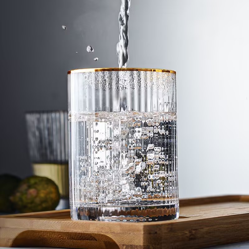 300ml glass water cup whiskey glass cup 10oz gold rim glasses