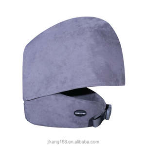 Bantal leher perjalanan dengan bantal Hoodie pesawat busa memori berkualitas cocok untuk <span class=keywords><strong>Kit</strong></span> tidur berkendara mobil kantor dengan penyumbat telinga tas mewah - Product Image 1