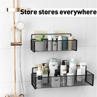 Étagère murale sans perçage pour shampoing, salle de bain et cuisine - Organisateur carré en fer pour bouteilles d'eau et rangement