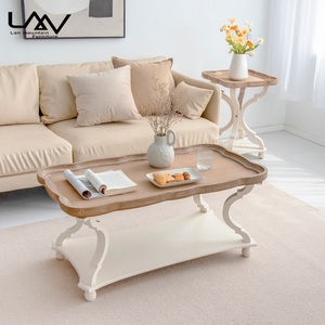 Klassischer antiker weißer Couch tisch im französischen Landhausstil und kleiner runder Beistell tisch Massivholz tisch für Wohnzimmer hotel - Product Image 4