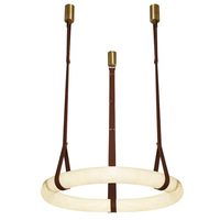 Lustre suspendu en albâtre pour salle à manger, design circulaire, avec éléments en cuir et marbre, en albâtre naturel