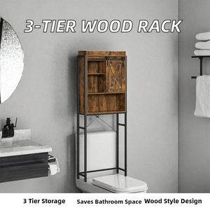 Modern Wood <b>Over</b>-<b>The</b>-<b>Toilet</b> <b>Storage</b> Rack 3-Tier Durable Bathroom Organizer Shelf -Apartment Hotel Use Freestanding Space Saver - Product Image 2