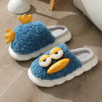 Vente en gros de pantoufles en peluche d'hiver avec animaux mignons de dessins animés pour enfants, chaussures pour femmes hommes en coton, en peluche canard