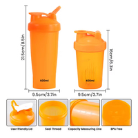 Bouteille Shaker de Sport et Mélangeur en Plastique Noir pour Protéines, 600 ml ou 400 ml, avec Logo Personnalisé