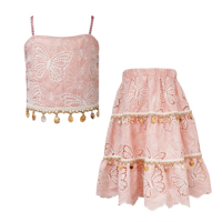 Ropa Infantil de Boutique, Conjuntos de Verano para Niñas, Conjunto de 2 Piezas con Falda Camiseta Boho Bordada con Mariposas para Bebés y Niñas Pequeñas, Venta al Por Mayor
