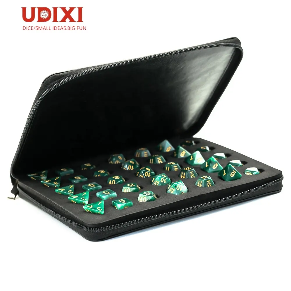 Borsa per dadi su misura in pelle Udixi 5 set supporto per dadi borsa per dadi con Logo personalizzato con cerniera RPG
