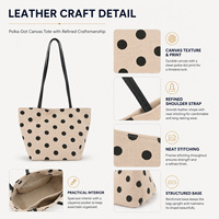 Tas Kanvas Polka Dot Wanita Kapasitas Besar Penutup Magnetik dengan Ritsleting dan Pembagi Tas Selempang Grosir Kustom Pabrik OEM