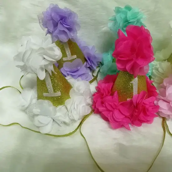 Diadema de flores lindas de alta calidad para niños, sombrero de fiesta de cumpleaños para bebé