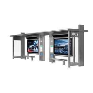 Simple Style Metal Smart Bus Shelter With Touch Screen Information Kiosk