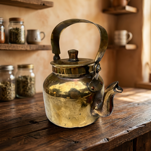 Bouilloire à thé vintage en laiton avec couvercle et poignée en métal - Product Image 5