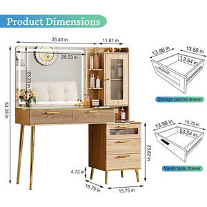 <span class=keywords><strong>Coiffeuse</strong></span> de 47 pouces avec <span class=keywords><strong>miroir</strong></span> rotatif et lumières <span class=keywords><strong>LED</strong></span>, table de maquillage avec tiroirs cachés, plateau en verre - Product Image 2