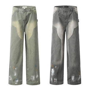 11KN unisexe décontracté rétro américain dégradé encre Splash Cargo pantalon tridimensionnel à la mode en détresse exploitation forestière Denim mi plat - Product Image 5