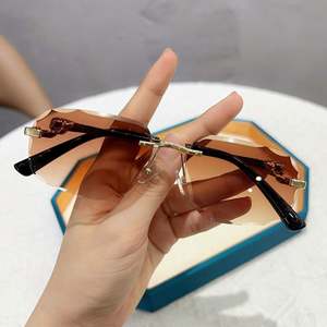 Gafas de Sol Cuadradas Sin Montura con Lentes Degradados de Corte Irregular y Patillas de Aleación UV400 para Hombre y Mujer, Moda 2025 - Product Image 3