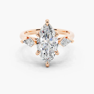 Bague de fiançailles SGARIT en or jaune massif 18 carats avec diamant de laboratoire de 1 carat de forme marquise et diamants latéraux triangulaires pour femme - Product Image 5