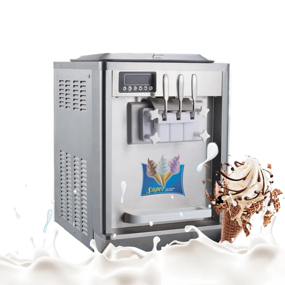 Portable Single Flavors Snack Machines Soft Ice Cream Machine Desktop Lcd Screen 18L Wooden Case Carnation Milk Condensed Milk