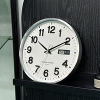 Jam Dinding Aluminium Desain Baru Sederhana, Bulat Modern, Senyap, Warna Perak, dengan Kalender Hari