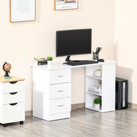 Bureau d'ordinateur PC 120cm Table de travail avec 3 étagères et tiroirs Blanc
