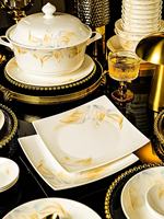 Service de table en porcelaine osseuse de luxe, peint à la main, motif feuille, coloris céladon, bols et assiettes, sans plomb, compatible micro-ondes, fabriqué au Jiangxi