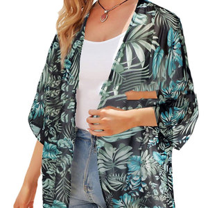 Private Label Senhoras Casual Impressão Chiffon Top Xaile Plus Size Beachwear Cover up das Mulheres - Product Image 5