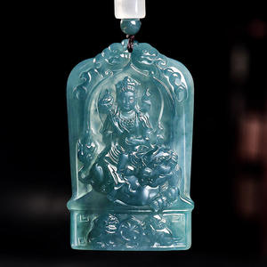 หยกธรรมชาติพระโพธิสัตว์อวโลกิเตศวาระจี้หยกน้ำเงินหยกชนิดน้ำสีฟ้าสไตล์จีน UNISEX ดีไซน์ดั้งเดิม E004 - Product Image 1