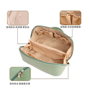 Bolsa de Cosméticos Premium de PU, Gran Capacidad, Portátil, Organizador de Maquillaje para Mujer, Color Sólido, Costuras Macaron, Asa Suave - Product Image 5