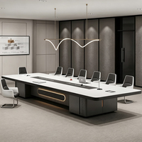 HYZ-277X Table de conférence longue moderne avec panneau en PET, design minimaliste, ensemble de 6 chaises, plastique résistant aux taches