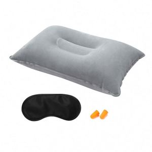Inflatable Camping Travel Small Squared Flocked Fabric Desk Rest <b>Neck</b> Support Air Pillow for Camp Hiking Office - Product Image 3