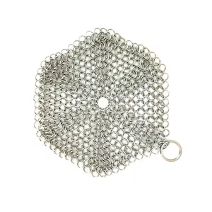 Pembersih Besi Cor Baja Tahan Karat Food Grade 316 Pembersih Wajan Goreng Scrubber Chainmail