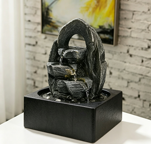 Fontaine <span class=keywords><strong>de</strong></span> table Twin Peak <span class=keywords><strong>avec</strong></span> arbre bonsaï, cascade effet roche et <span class=keywords><strong>bassin</strong></span> carré pour une décoration zen moderne - Product Image 3