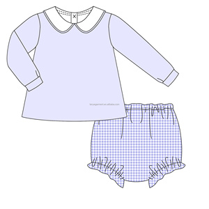 Set di stampa personalizzata per bebè Set lavorati a Micro quadretti abbinati per bambina Set di abbigliamento con colletto Peter Pan abiti <span class=keywords><strong>invernali</strong></span> da neonato - Product Image 5