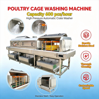 Laveuse industrielle de caisses en plastique, machine à laver les cages à poulets en acier inoxydable SUS304 à entraînement par chaîne, 600 paniers par heure