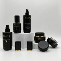 Ensemble de flacons et pots en verre noir mat pour soins de la peau, impression dorée, emballage cosmétique de luxe, contenants en verre pour sérum, lotion, crème