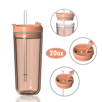 Gobelets de voyage en plastique à double paroi sans BPA de 20oz avec couvercle à double usage et pailles, nouvel arrivage