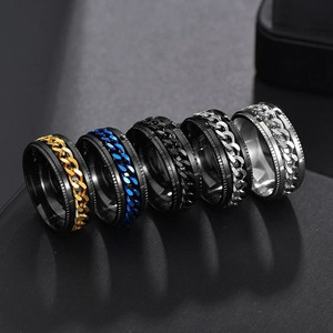 Titanyum paslanmaz çelik zincir Spinner yüzük erkekler için mavi altın siyah Punk Rock yüzük aksesuarları takı hediye için - Product Image 1