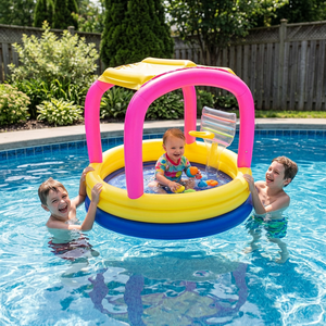 Piscine gonflable multifonctionnelle pour enfants avec parasol et panier de basket pour l'été - Product Image 5