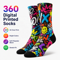 Chaussettes jetables en gros pour personnel, imprimées numériquement 360°, design personnalisé, imprimé intégral, polyester coloré, mode OEM
