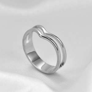 Double V Geometric Stainless Steel <b>Ring</b> 5Mm Steel Gold <b>Couple</b> Jewelry Gift - Product Image 4