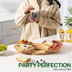 Wooden <b>Cheese</b> Board Double Layer Deli Tray With <b>Knife</b> <b>Set</b> For Party Serving - Product Image 4