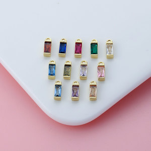 Colgante Rectangular Geométrico de Circonita de Color Chapado en Oro de Cobre de 18K con Piedra de Cumpleaños del 12, Accesorios de Joyería DIY - Product Image 2